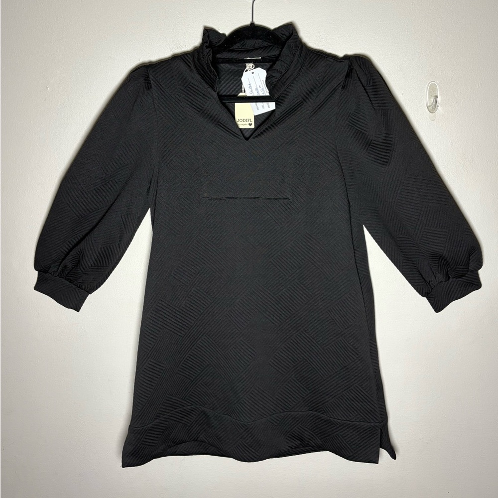 JODIFL Women’s Black Quilted Puff Sleeve Mini Dress Size S